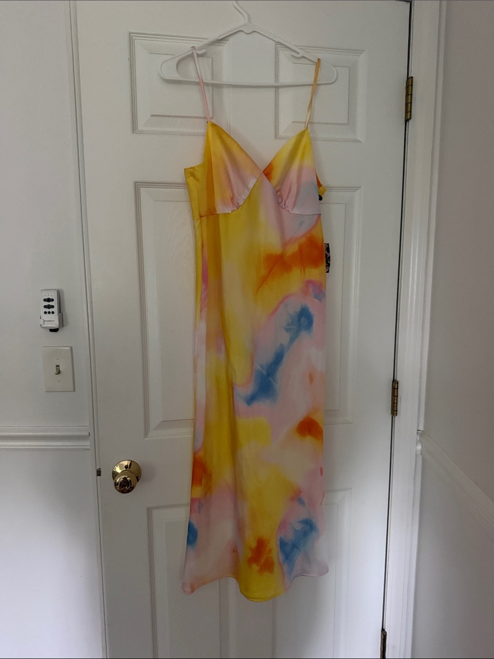 Tie-Dye Satin Slip Dress in Yellow, Pink & Blue